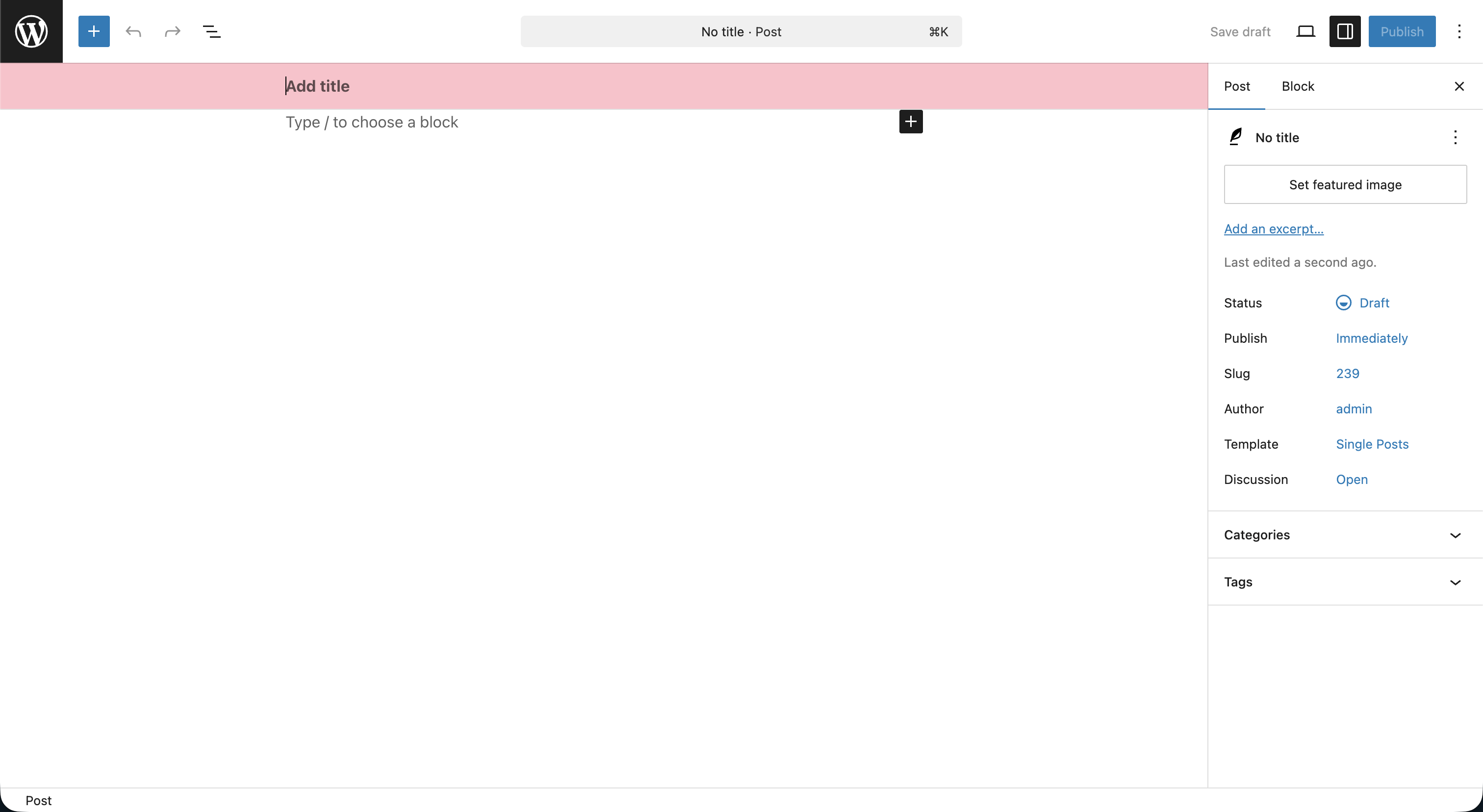 The 10up Block Theme modified post title wrapper with pink background