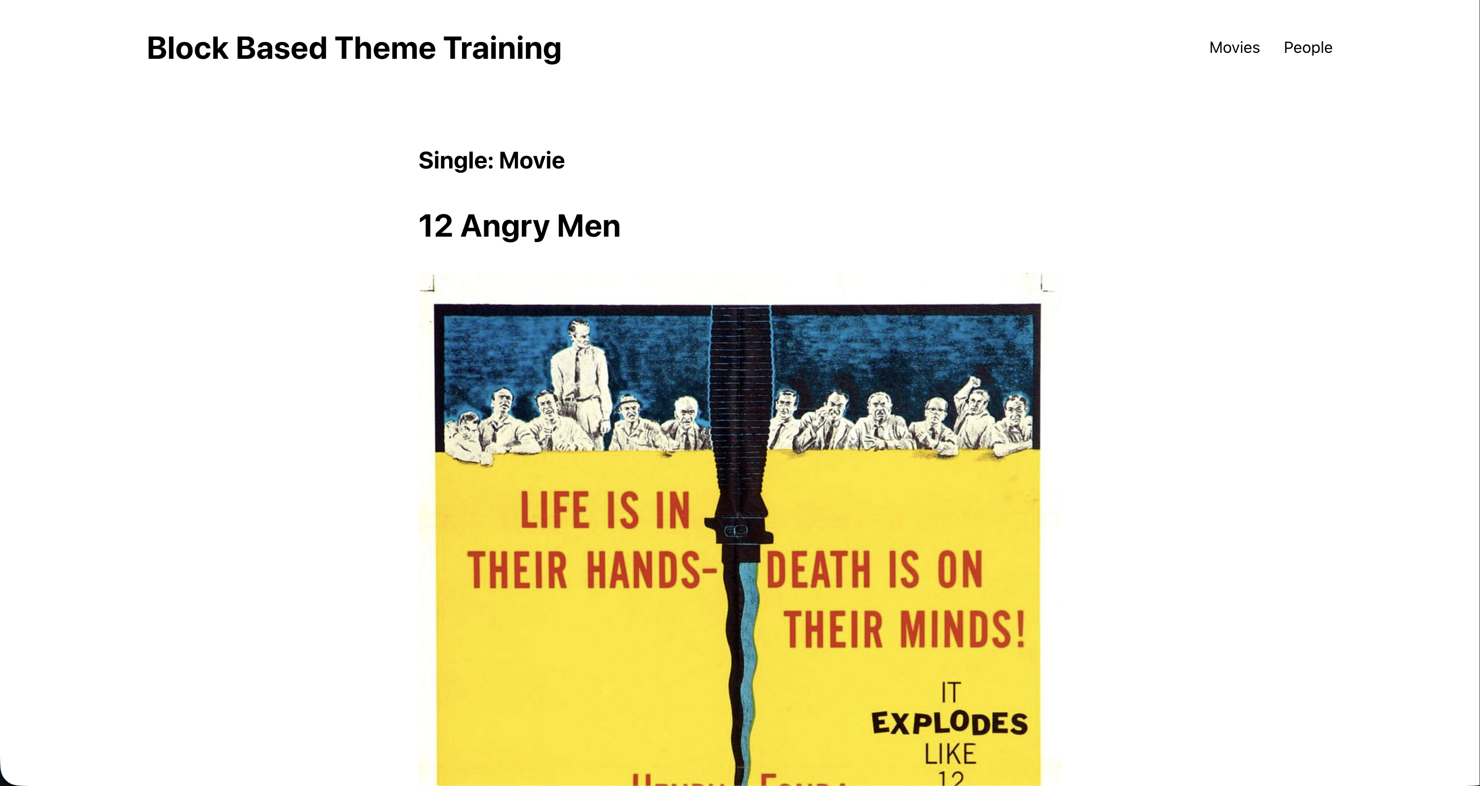 The frontend of our site on a single Movie displaying our added template title